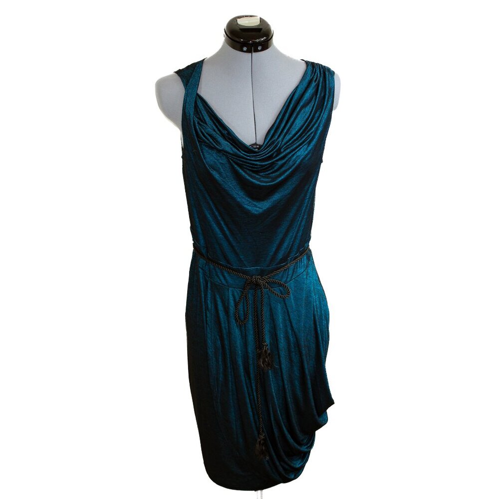 JONATHAN MARTIN VTG Medium Blue Draped Midi Dress Formal Party Y2K Fairy Chrome